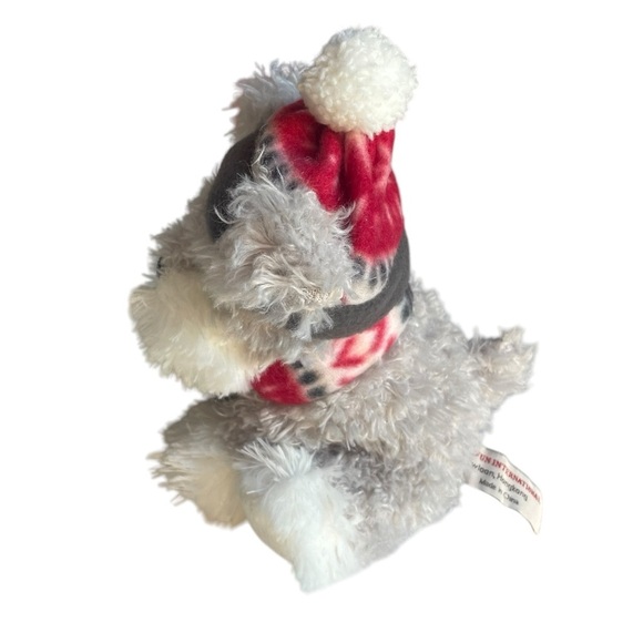 HUGFUN SCHNAUZER GRAY WHITE DOG PLUSH STUFFED ANIMAL WINTER HAT SCARF - Picture 3 of 8